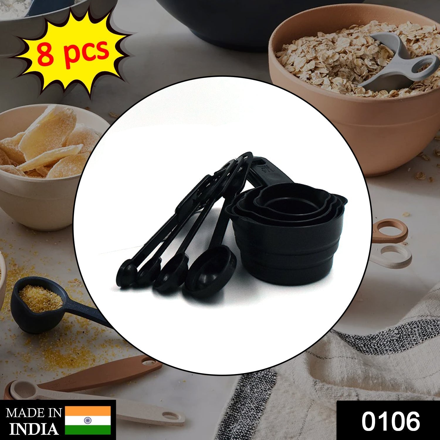 106 Plastic Measuring Cups and Spoons (8 Pcs, Black) TOSS