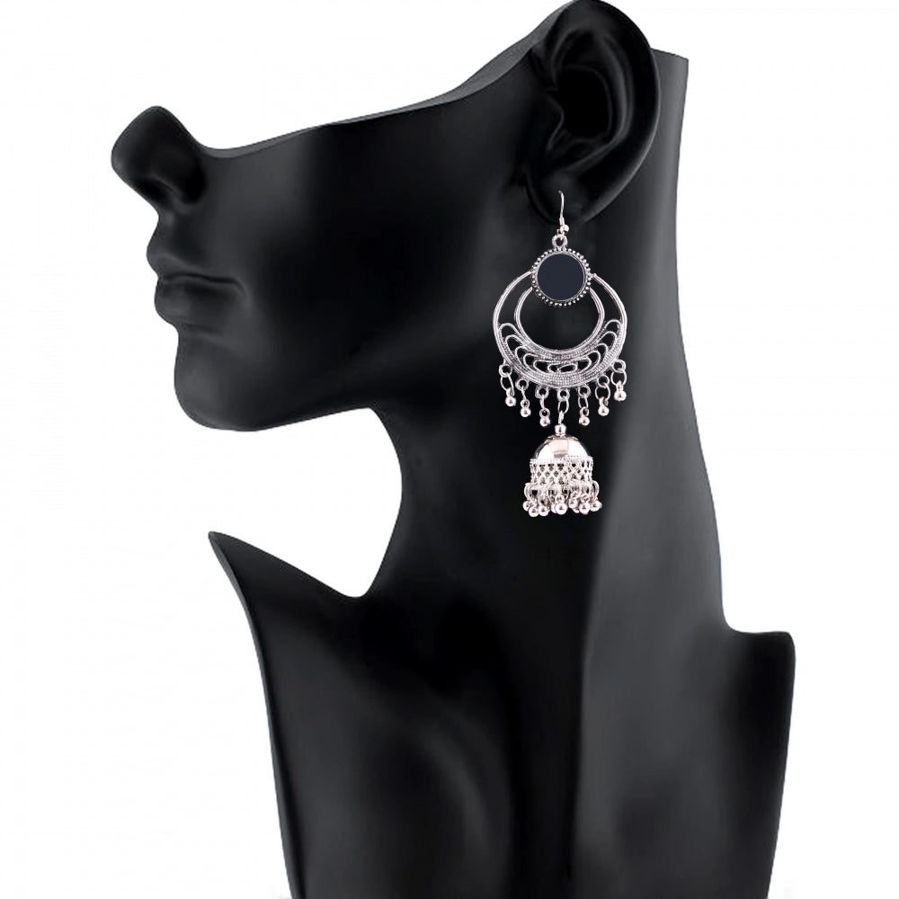 Generic Women's Silver Oxidized Hook Dangler Hanging Afgani Tribal Fancy Earrings-Silver