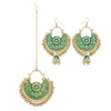 Generic Women's Gold Oxidized Earrings and  Maang Tikka-Green