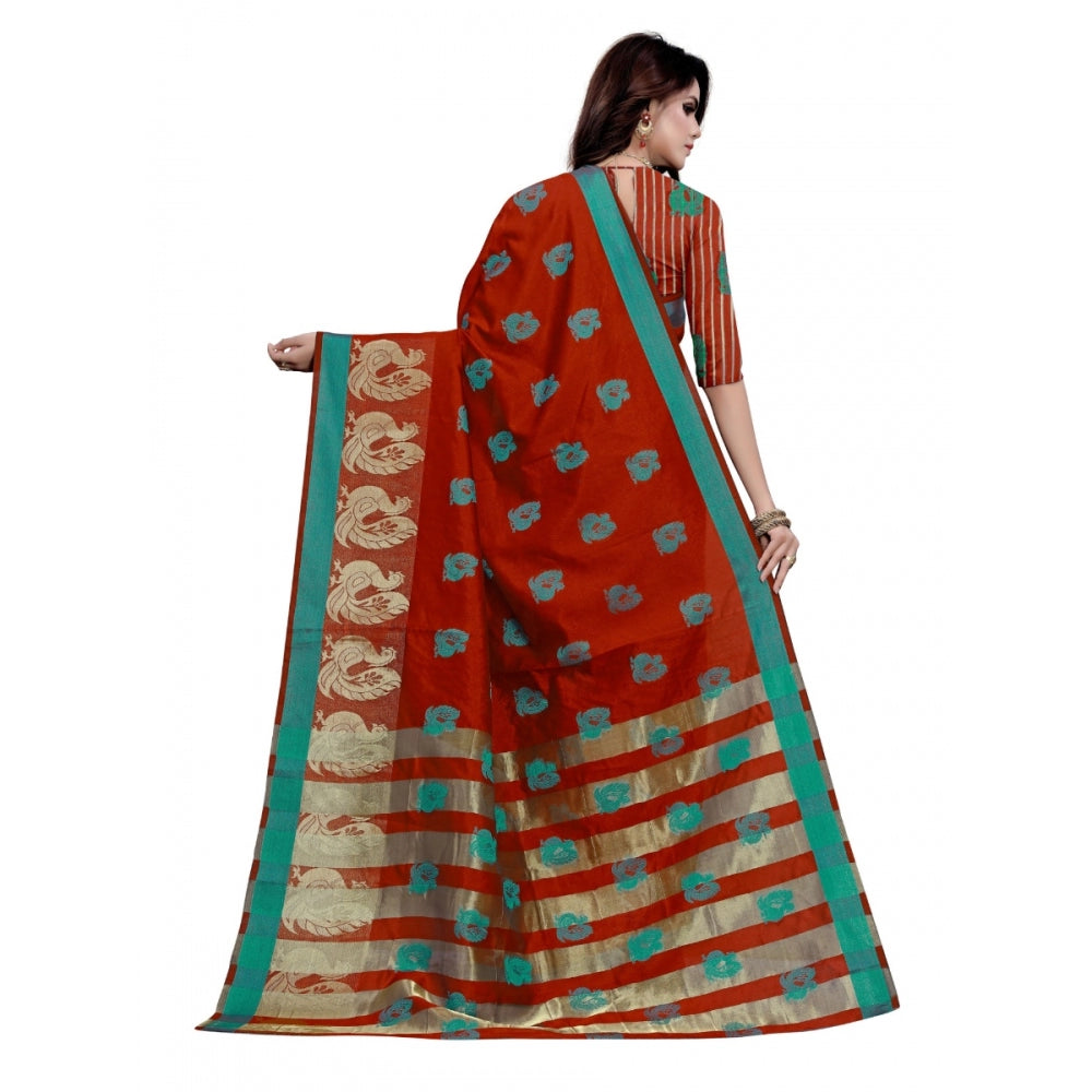 Generic Women's Art Silk, Jacqaurd Saree With Blouse (Red, 5-6 Mtrs)