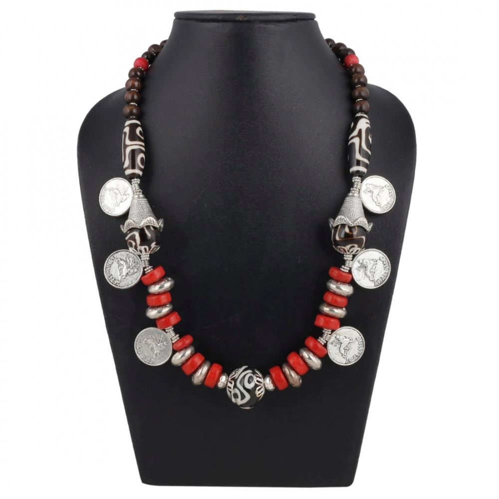 Designer Red Stone and Coin Tibetean Beads Necklace