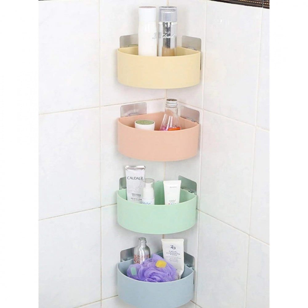 Generic Wall Mount Storage Corner Shelf Bathroom Kitchen Rack Self Adhesive Shower Caddy Plastic Triangle Basket (Color: Assorted)