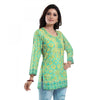 Generic Women's Quarter Sleeve Faux Crepe Printed Short Kurti Tunic Top (Color:Green)