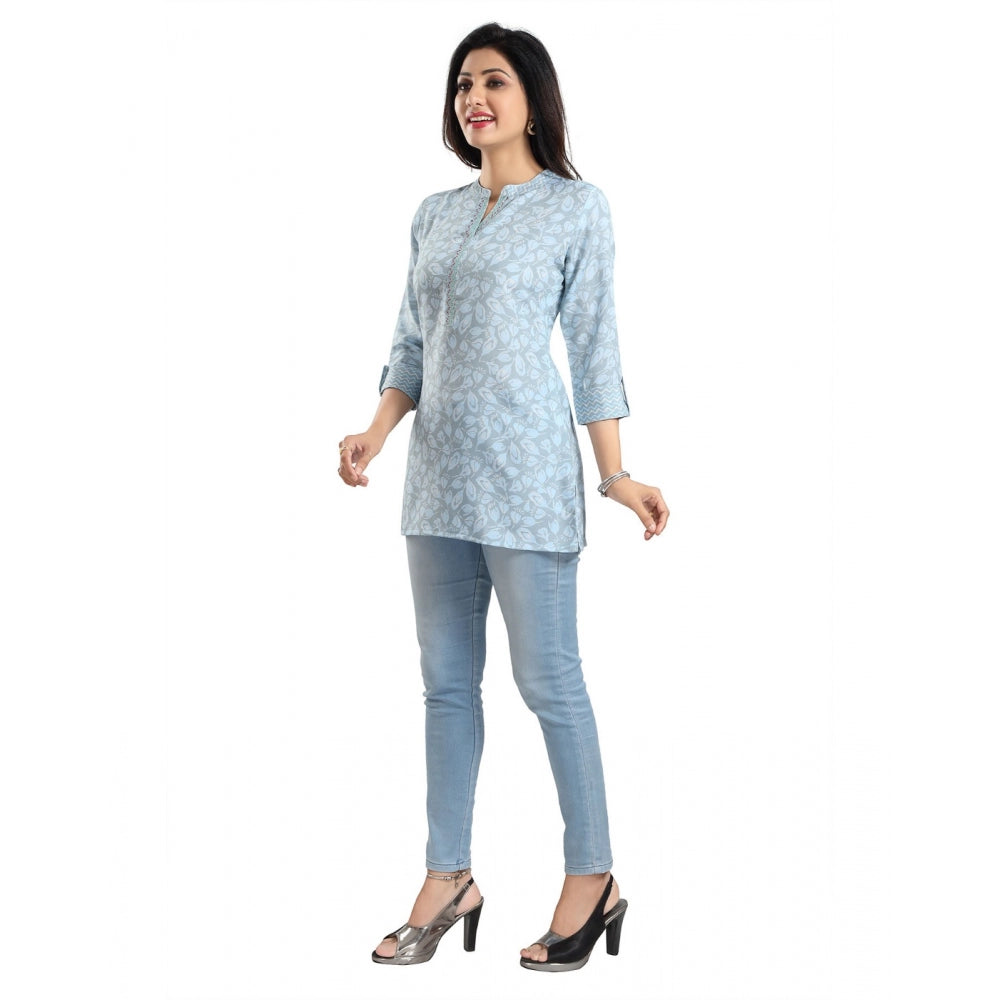 Generic Women's 3/4th Sleeve Viscose Blend Tunic Short Top (Blue)