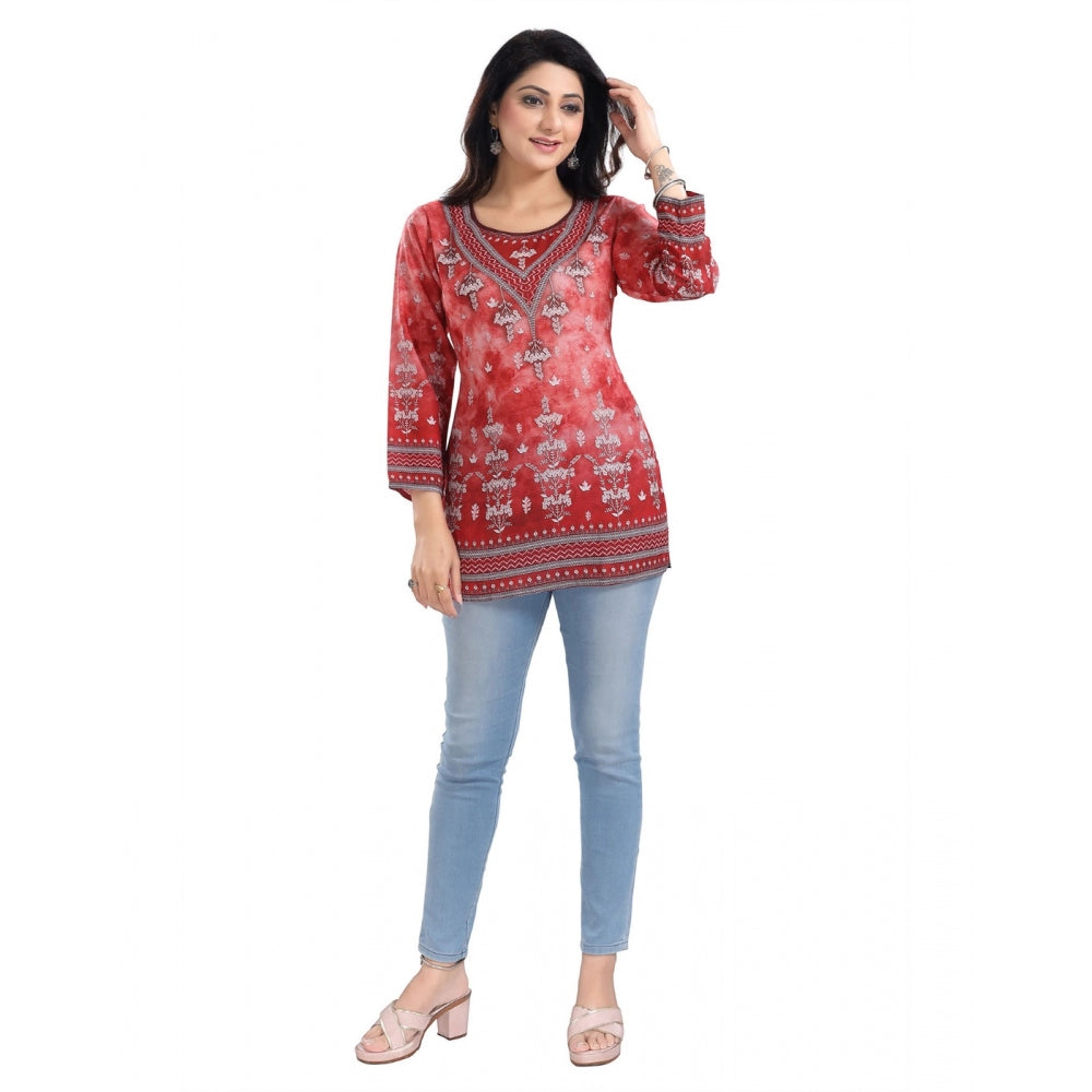 Generic Women's 3/4th Sleeve Faux Crepe Tunic Short Top (Red)