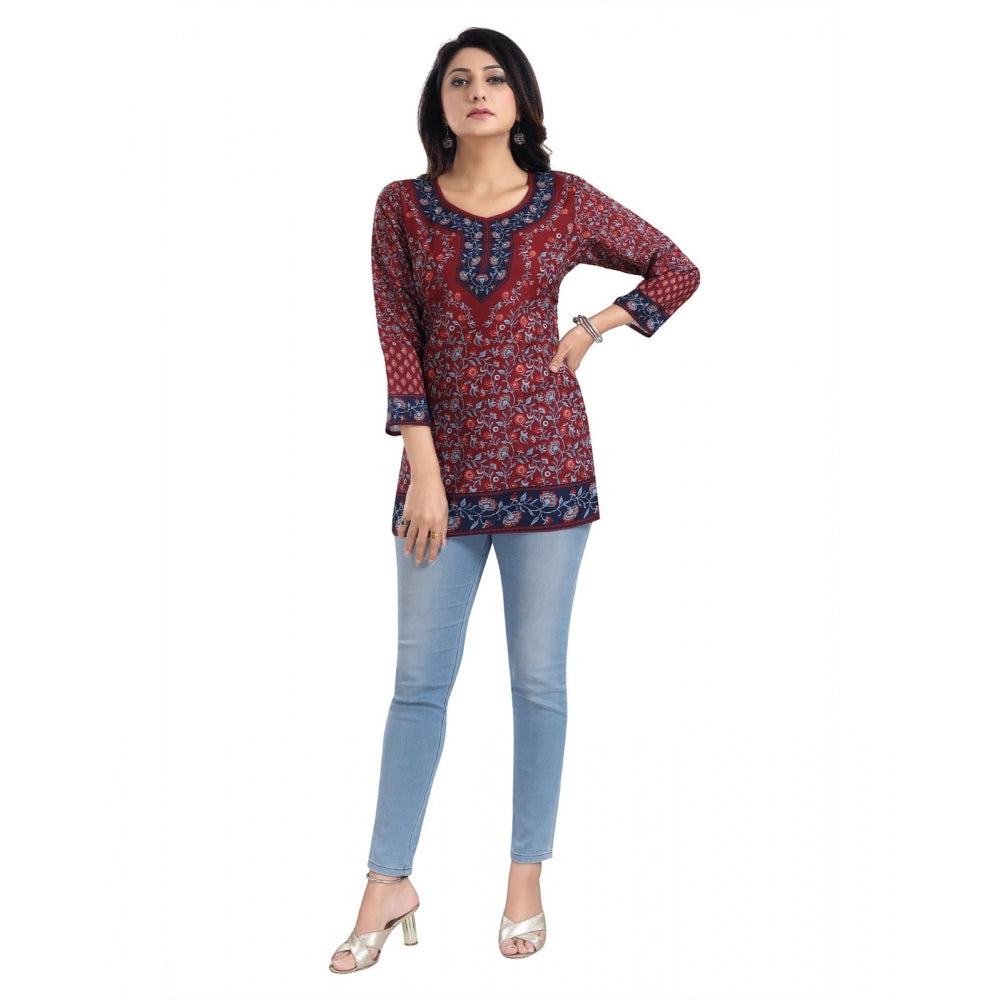 Generic Women's 3/4th Sleeve Summer Cool Tunic Short Top (Maroon)