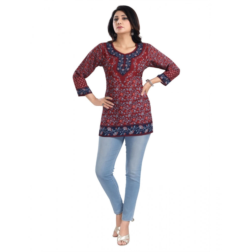 Generic Women's 3/4th Sleeve Summer Cool Tunic Short Top (Maroon)