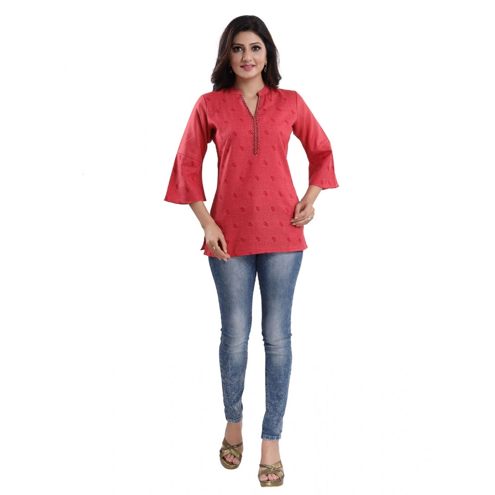 Generic Women's 3/4th Sleeve Polyester Blend Tunic Short Top (Red)