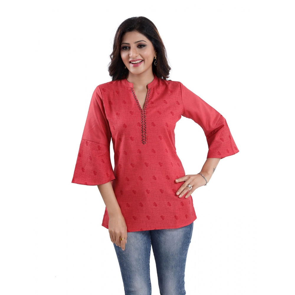 Generic Women's 3/4th Sleeve Polyester Blend Tunic Short Top (Red)