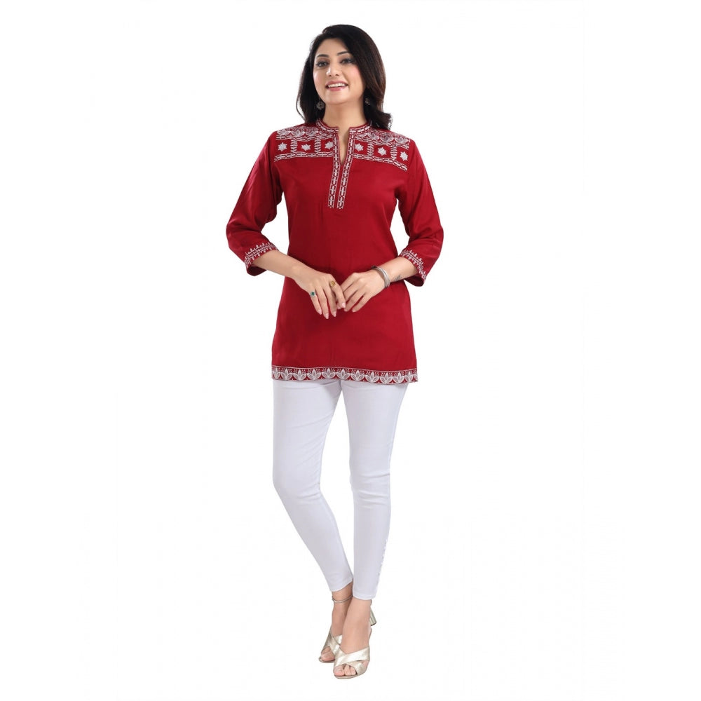 Generic Women's 3/4th Sleeve Viscose Tunic Short Top (Red)