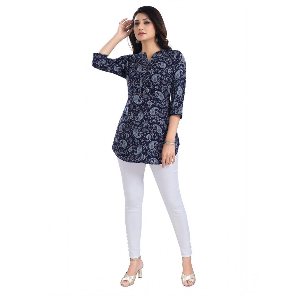 Generic Women's 3/4th Sleeve Polyester Tunic Short Top (Blue)