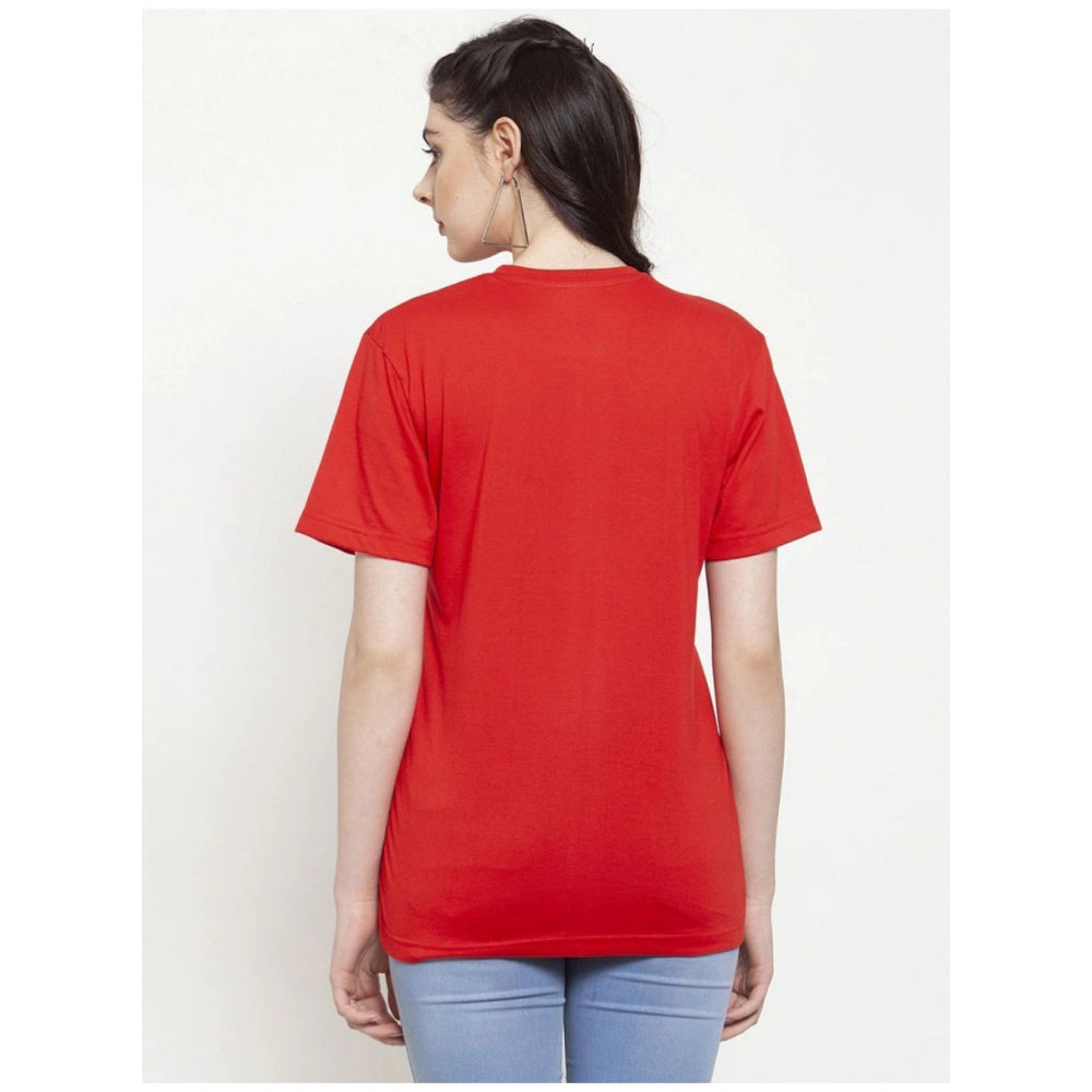 Generic Women's Cotton Blend Sanskari Printed T-Shirt (Red)