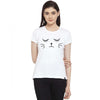 Generic Women's Cotton Blend Graphic Cat Printed T-Shirt (White)