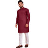 Generic Men's Cotton Blend Solid Full Sleeve Knee Length Kurta (Maroon)