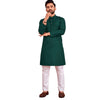 Generic Men's Cotton Blend Solid Full Sleeve Knee Length Kurta (Dark Green)