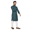 Generic Men's Cotton Blend Solid Full Sleeve Knee Length Kurta (Green)