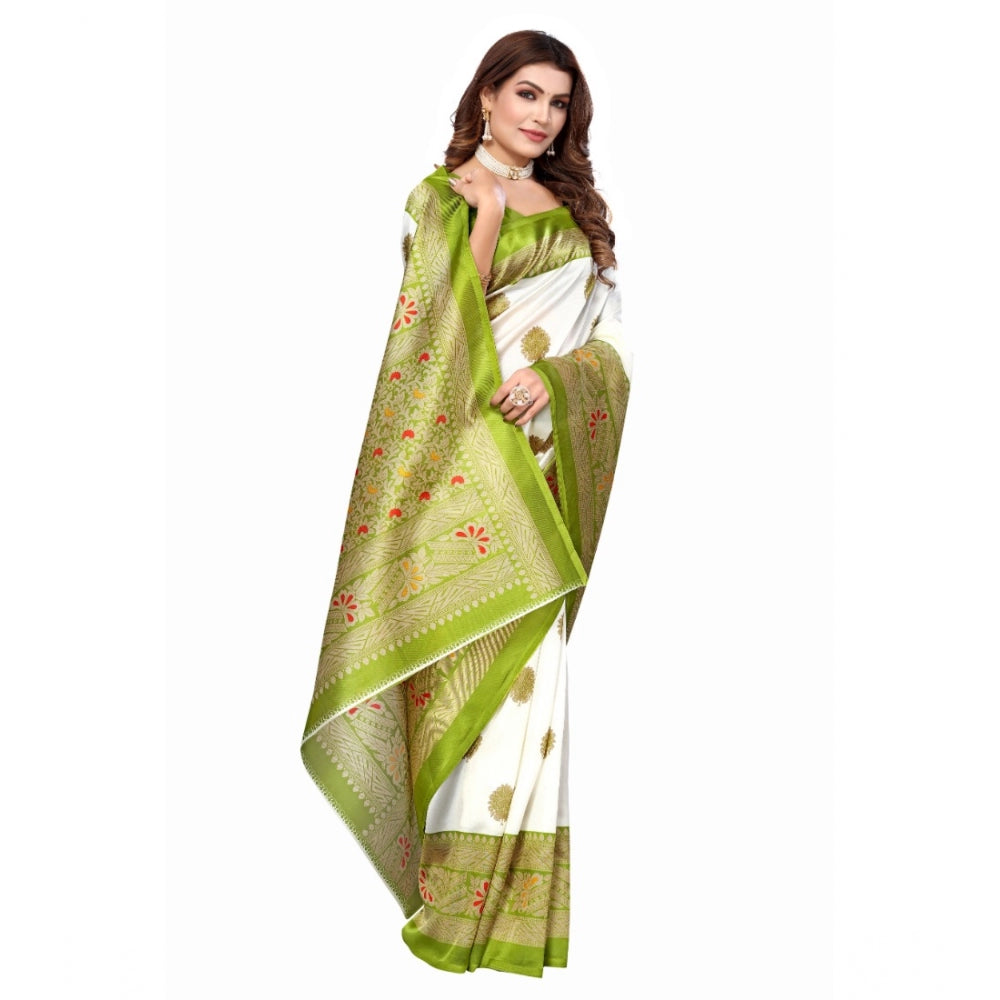 Generic Women's Art Silk Printed Saree With Unstitched Blouse (Green, 5-6 Mtrs)