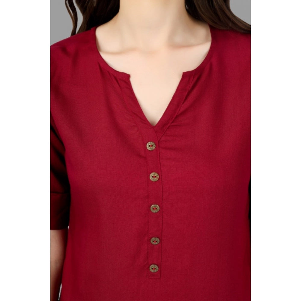 Generic Women's Solid Short Length Rayon Tunic Top (Maroon)