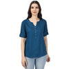 Generic Women's Solid Short Length Rayon Tunic Top (Blue)