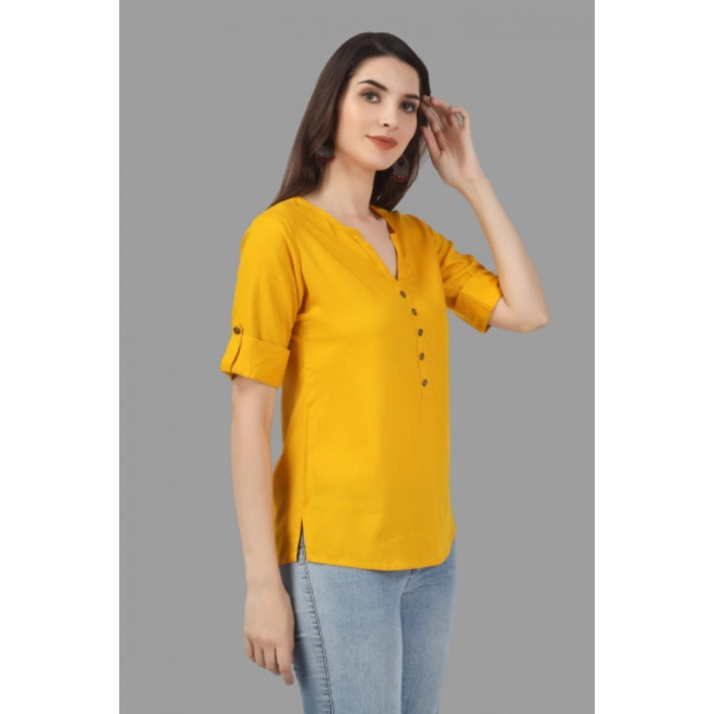 Generic Women's Solid Short Length Rayon Tunic Top (Yellow)