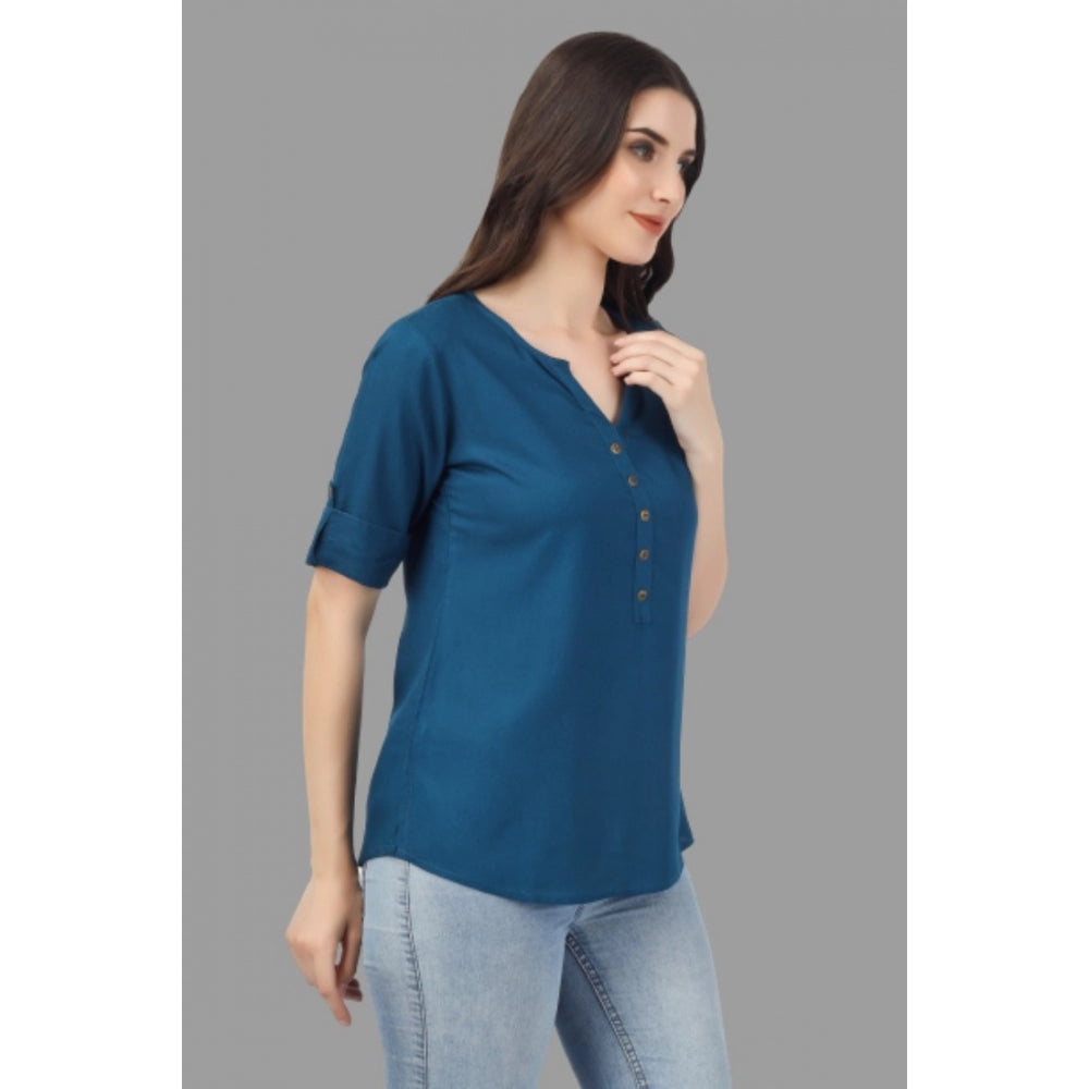 Generic Women's Solid Short Length Rayon Tunic Top (Blue)