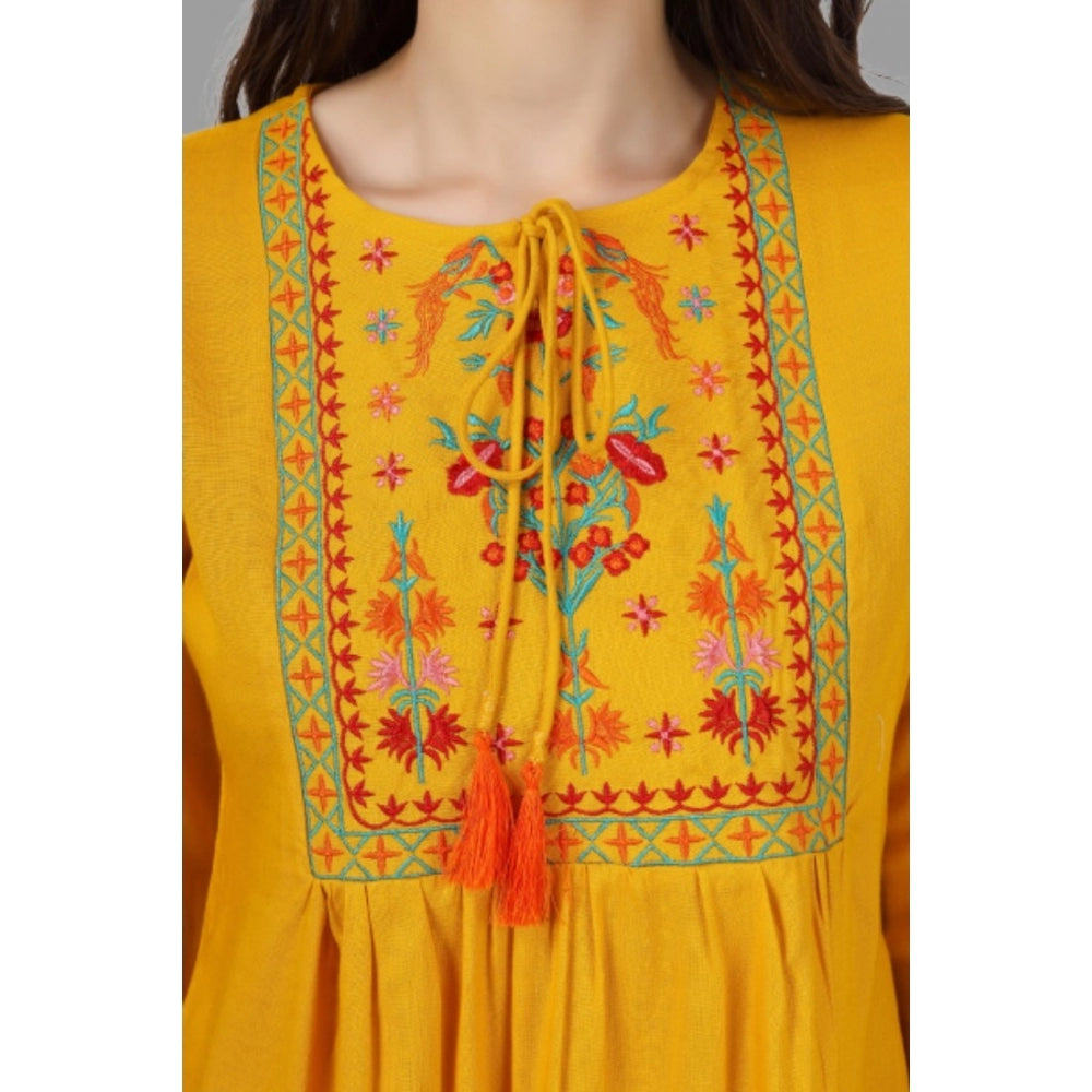 Generic Women's Embroidered Short Length Rayon Tunic Top (Yellow)