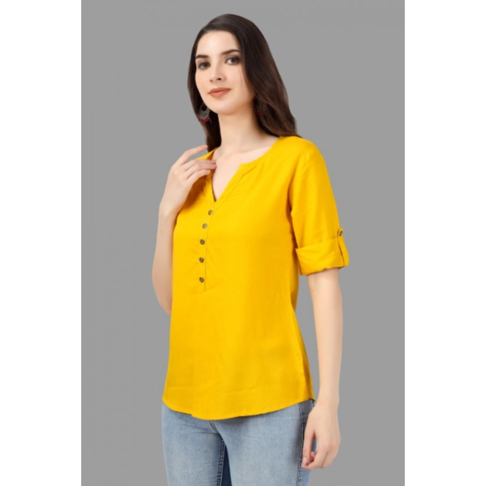 Generic Women's Solid Short Length Rayon Tunic Top (Yellow)