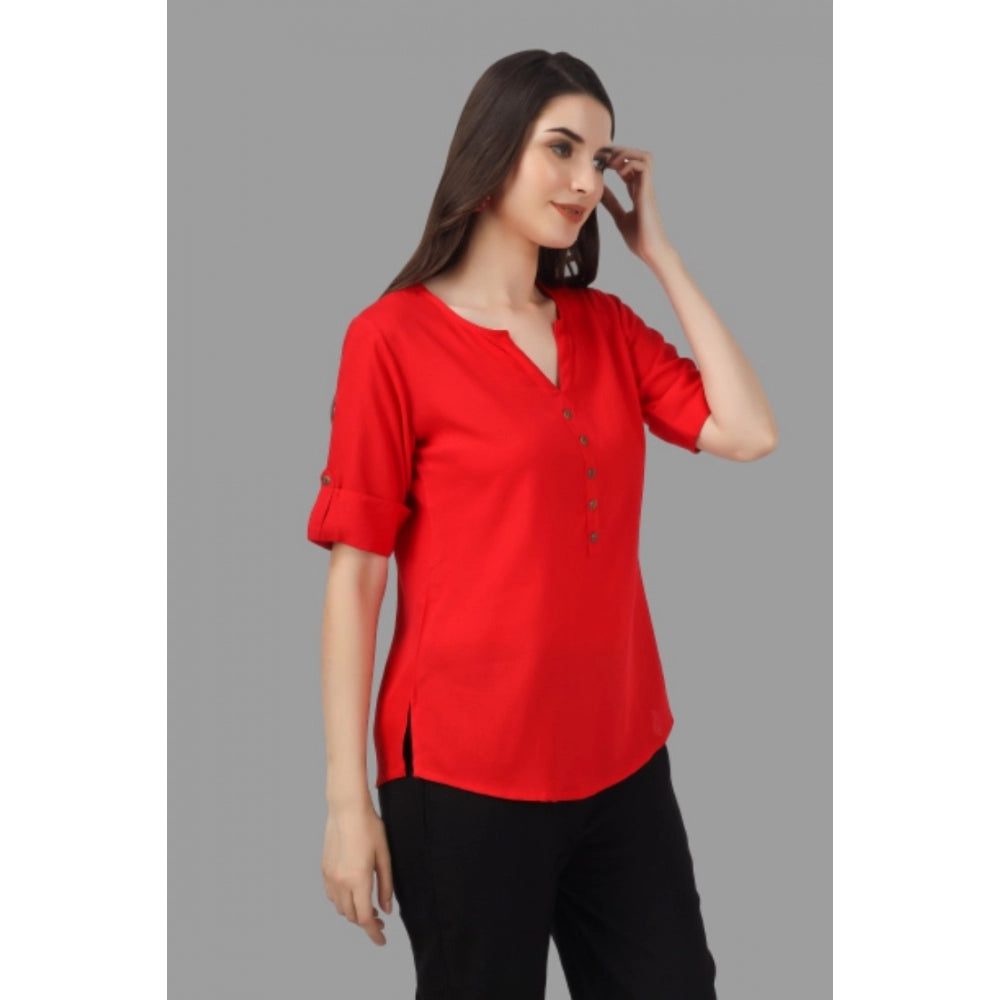 Generic Women's Solid Short Length Rayon Tunic Top (Red)