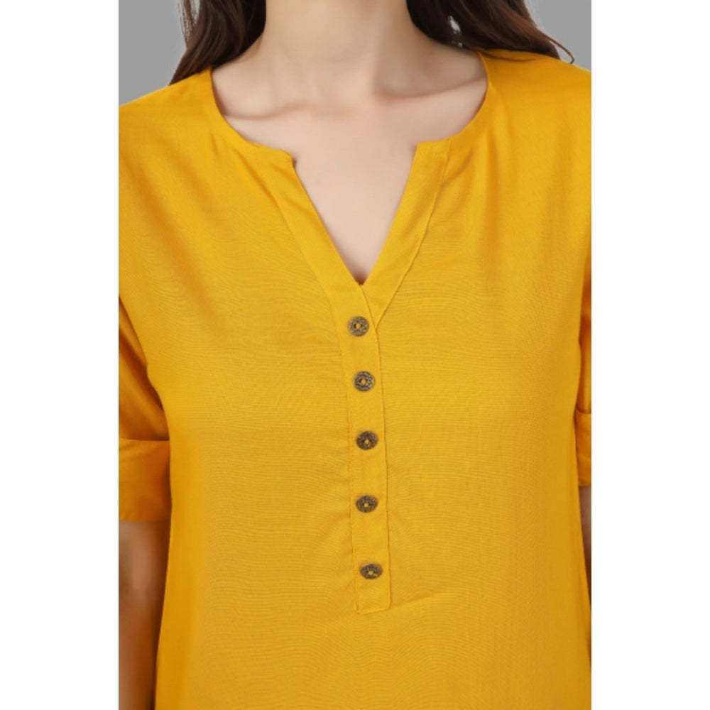 Generic Women's Solid Short Length Rayon Tunic Top (Yellow)