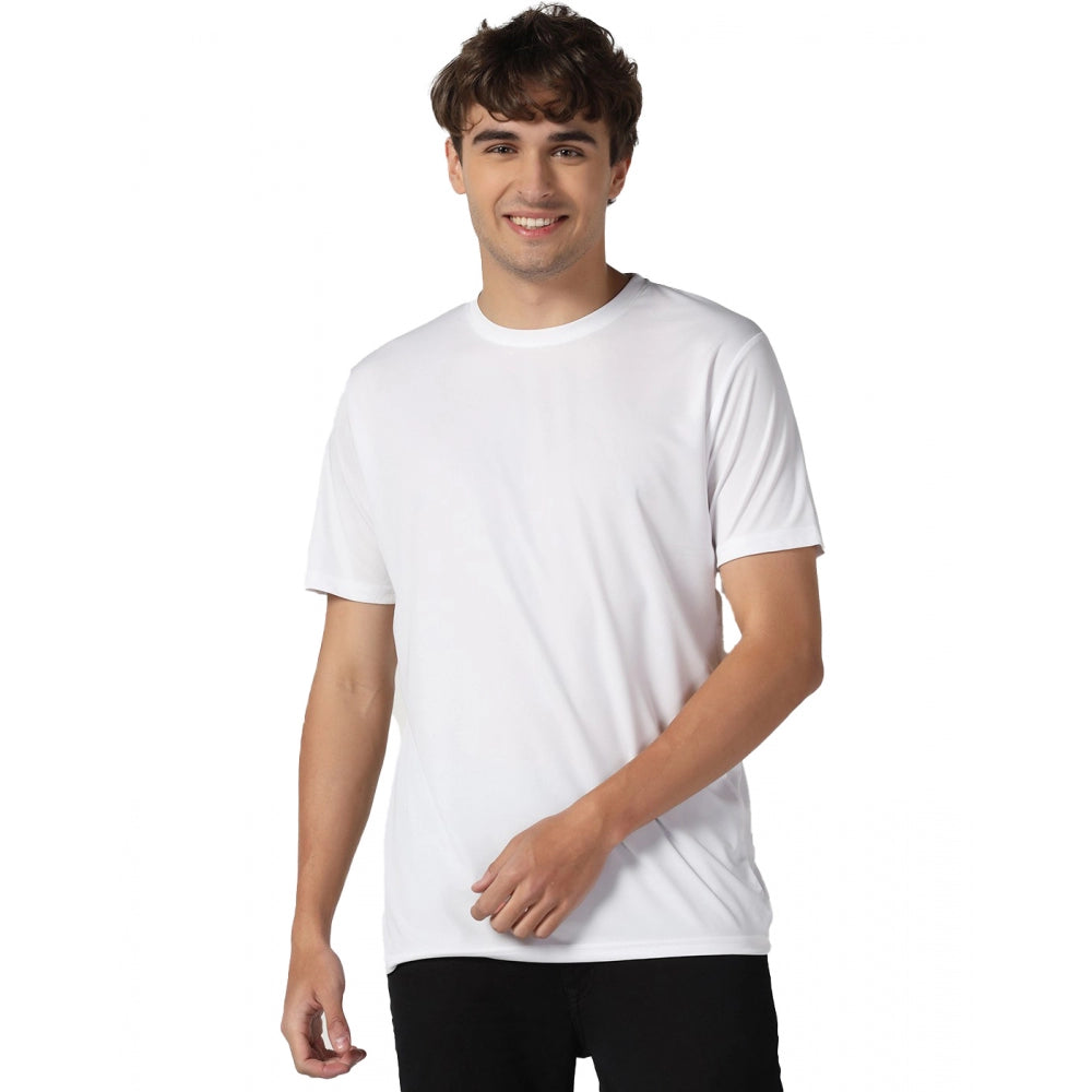 Generic Men's Casual Half Sleeve Solid Polyester Round Neck T-shirt (White)