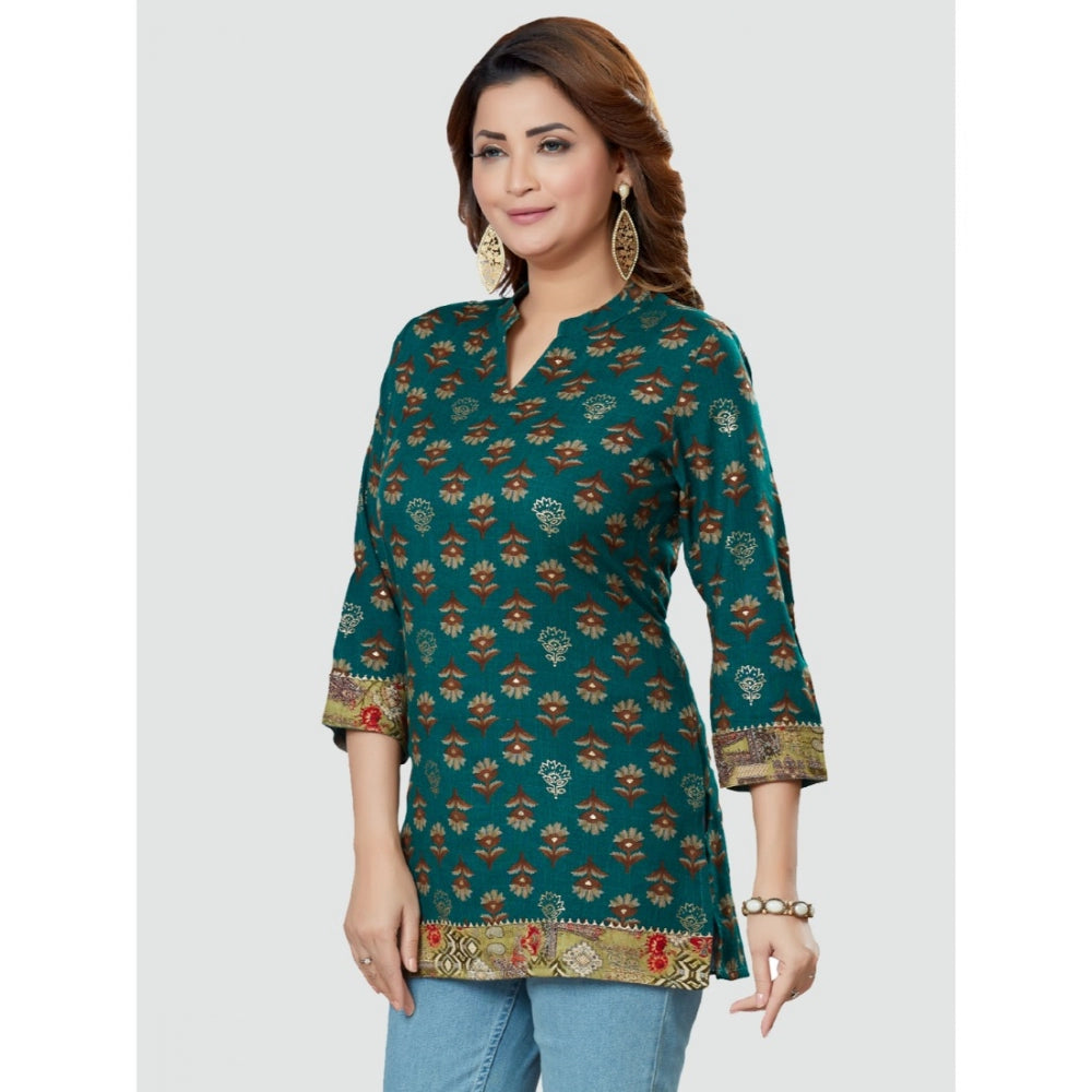 Generic Women's Casual 3/4 Sleeves Printed Rayon Short Top (Green)