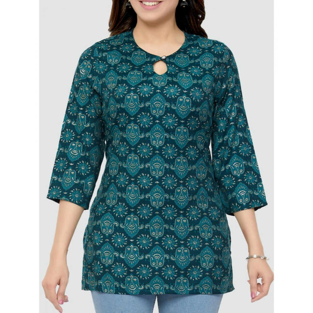 Generic Women's Casual 3/4 Sleeves Printed Rayon Short Top (Green)