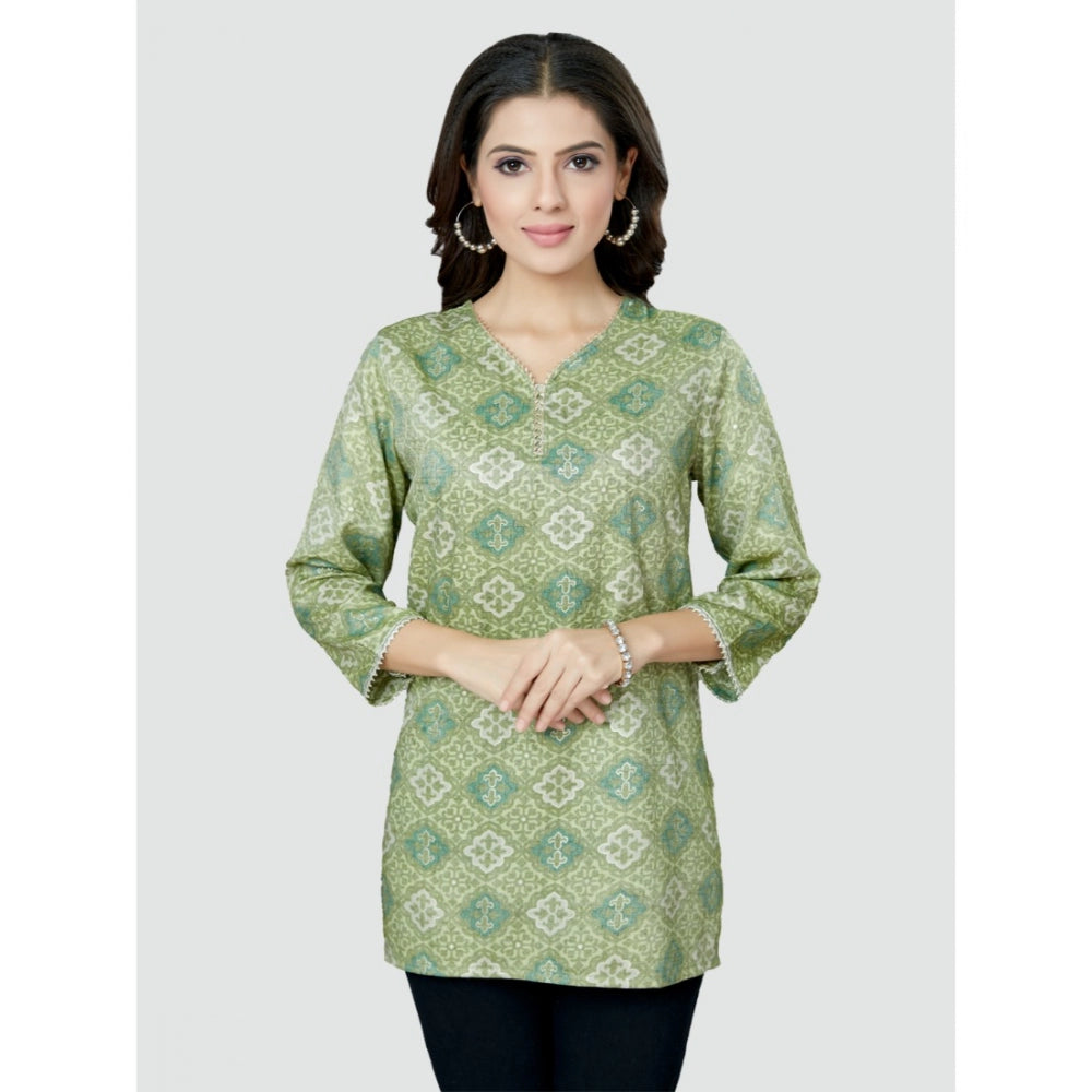 Generic Women's Casual 3/4 Sleeves Printed Rayon Short Top (Green)