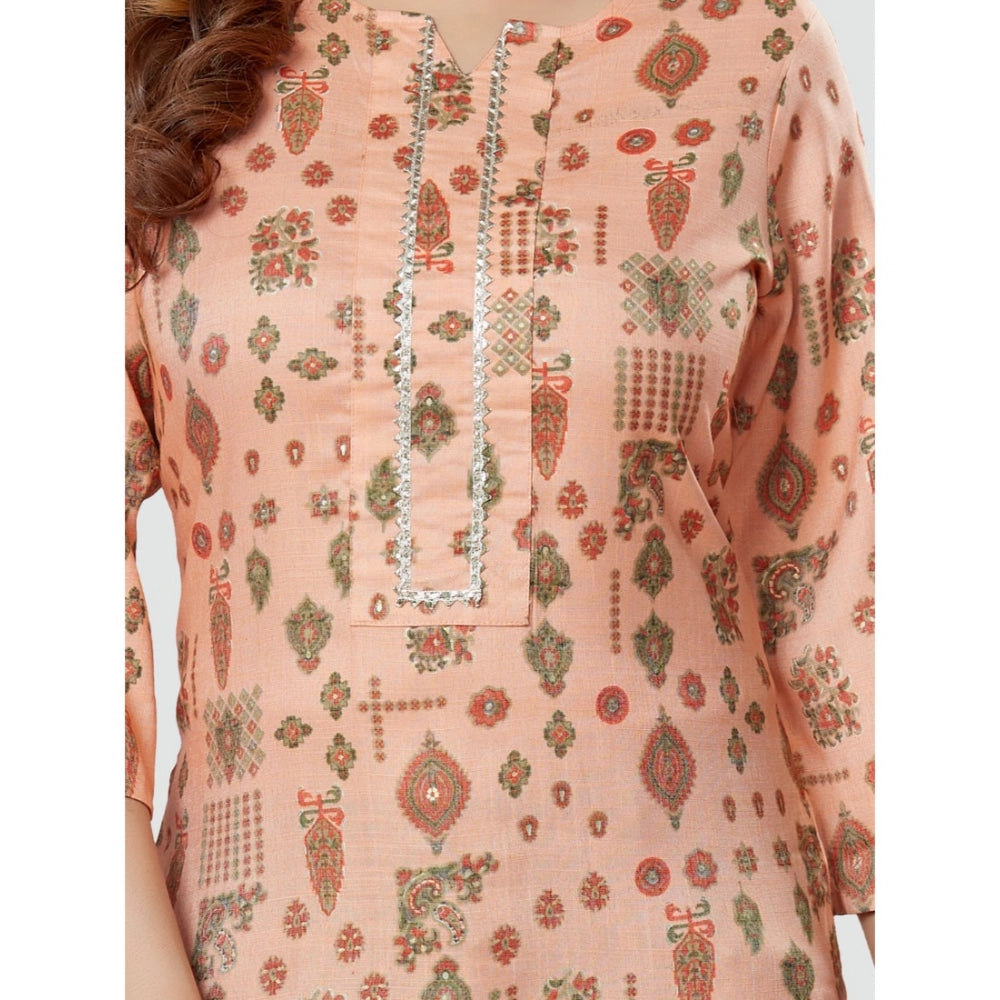 Generic Women's Casual 3/4 Sleeves Printed Rayon Short Top (Peach)