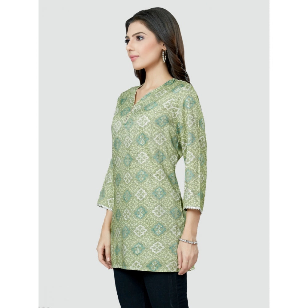 Generic Women's Casual 3/4 Sleeves Printed Rayon Short Top (Green)