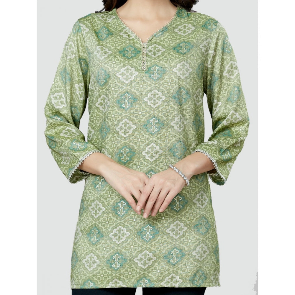 Generic Women's Casual 3/4 Sleeves Printed Rayon Short Top (Green)