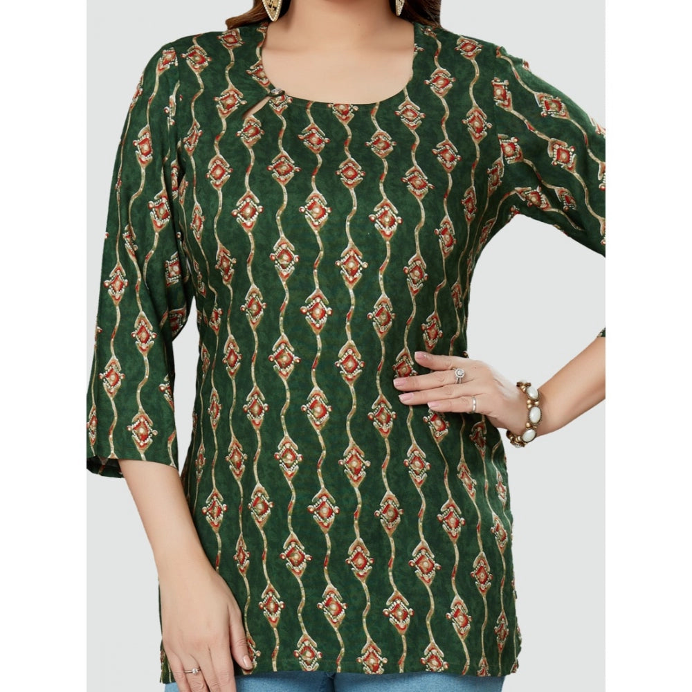 Generic Women's Casual 3/4 Sleeves Printed Rayon Short Top (Green)