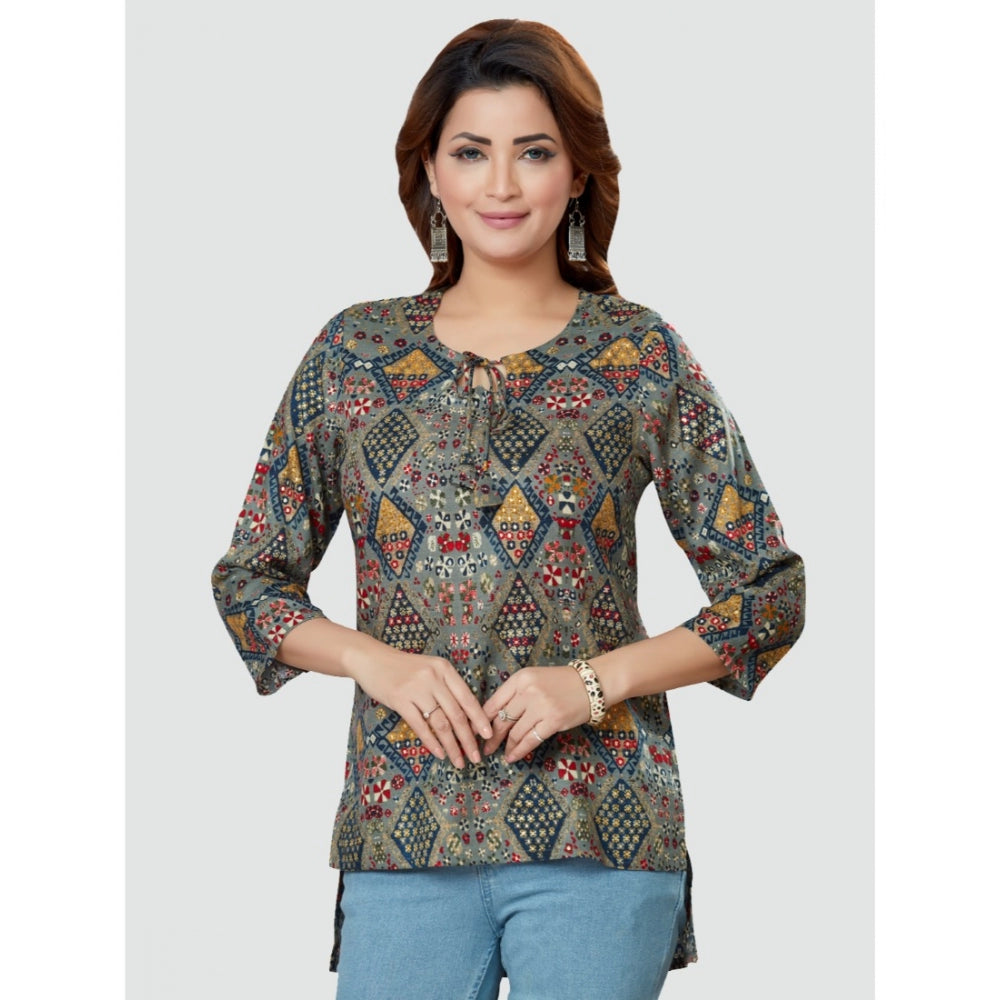 Generic Women's Casual 3/4 Sleeves Printed Rayon Short Top (Multicolor)