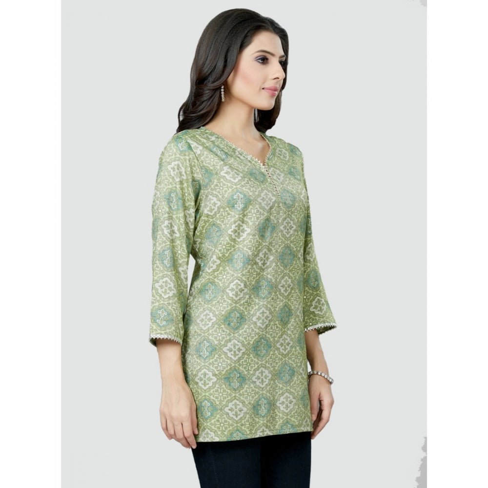 Generic Women's Casual 3/4 Sleeves Printed Rayon Short Top (Green)