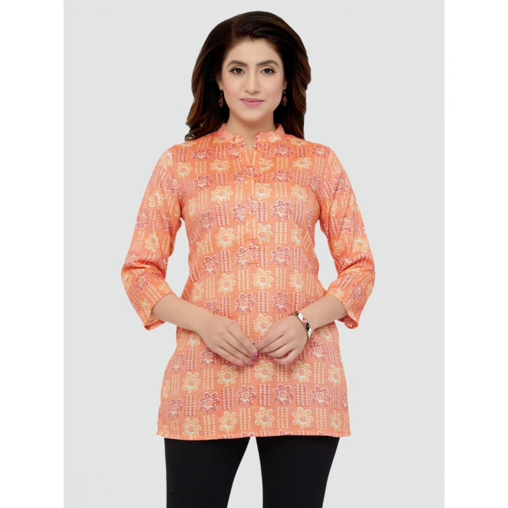 Generic Women's Casual 3/4 Sleeves Printed Rayon Short Top (Orange)