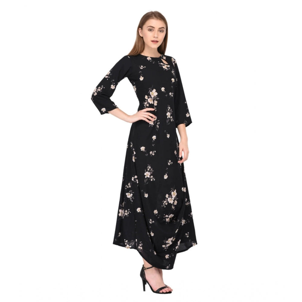 Generic Women's Cotton Blend Abstract Full Sleeves Dress (Black)