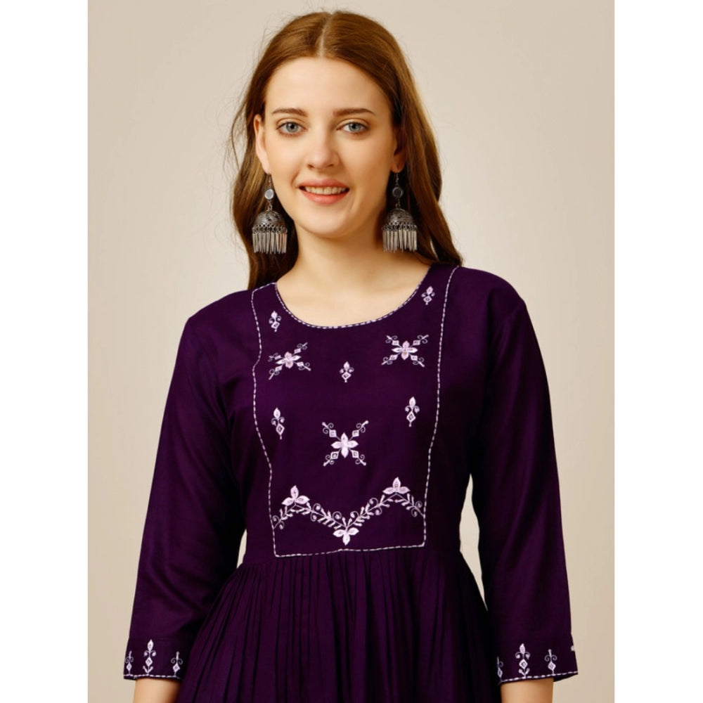 Generic Women's Casual 3-4 th Sleeve Embroidered Rayon Tunic Top (Purple)