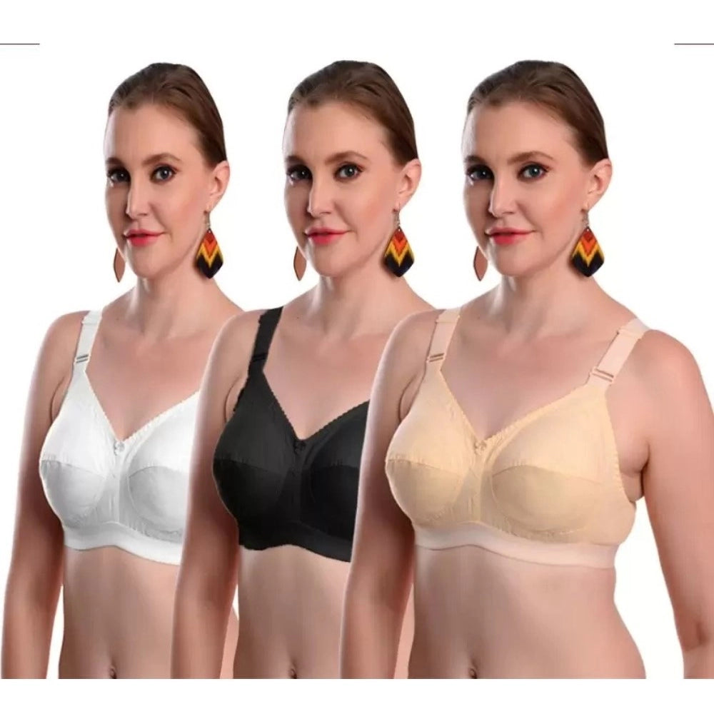 Generic Pack Of_3 Women's Cotton Solid Non Padded Bra (Multicolor)