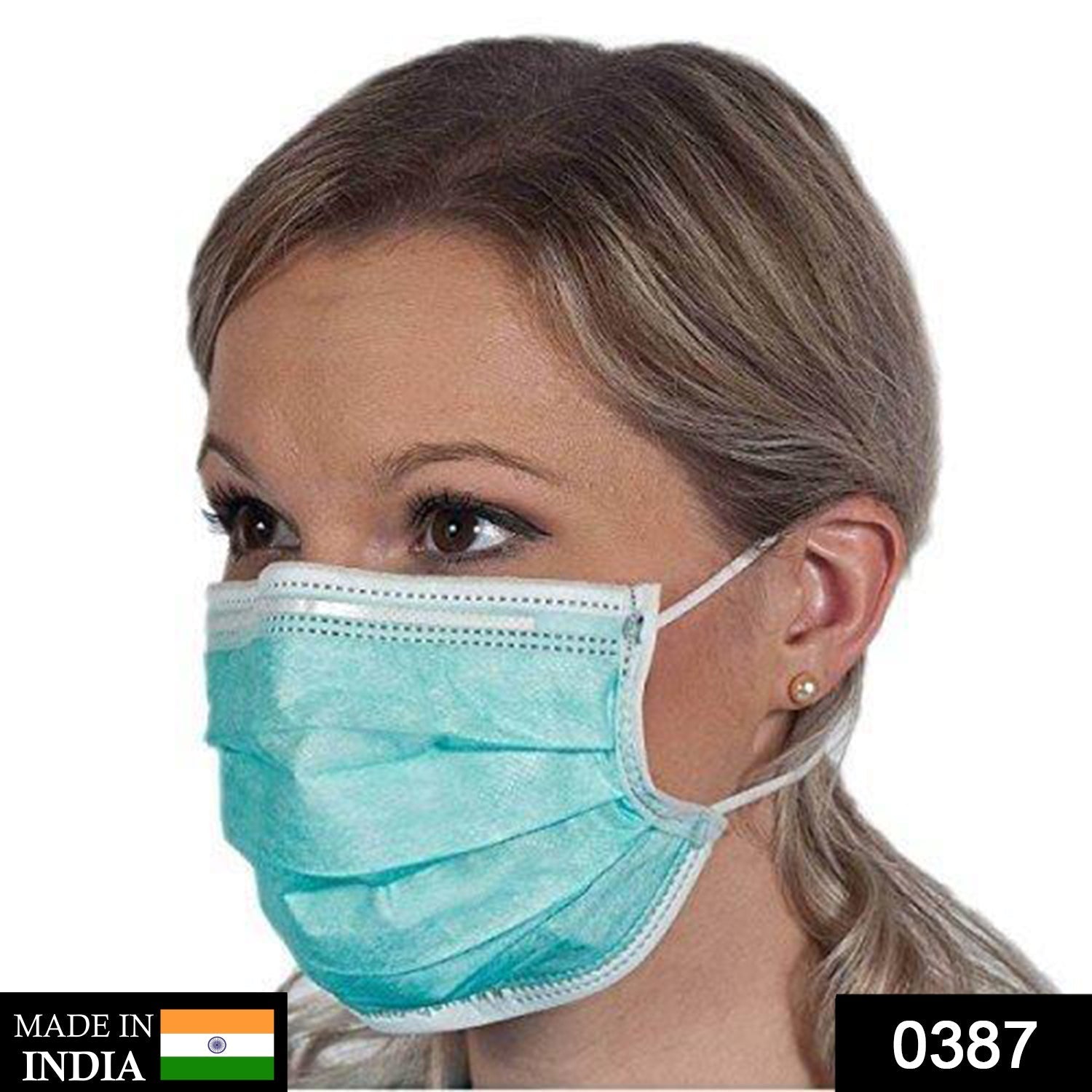 387 Plastic Disposable Ear Loop Elastic 3 Layer Face Mask (Blue) DeoDap