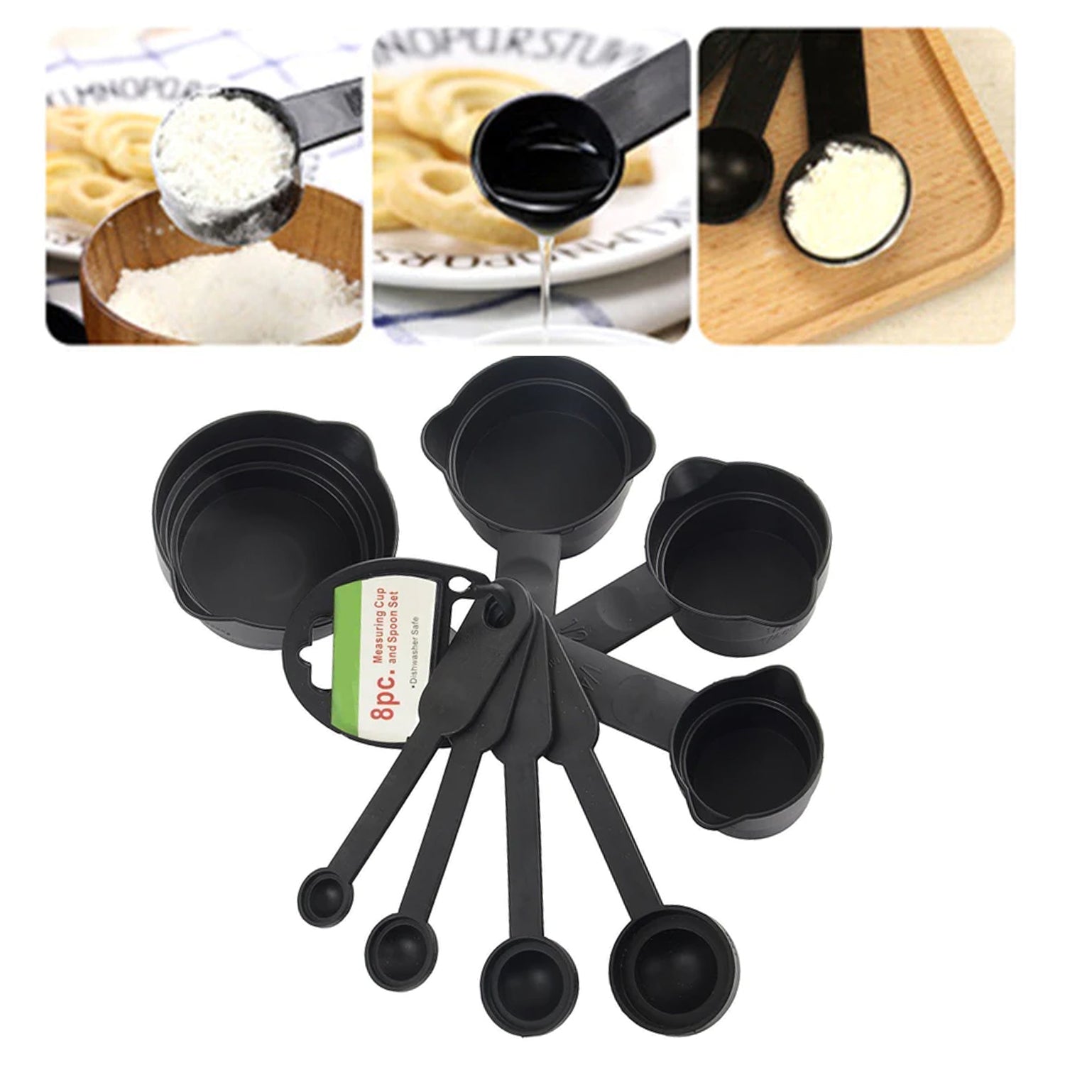 106 Plastic Measuring Cups and Spoons (8 Pcs, Black) TOSS