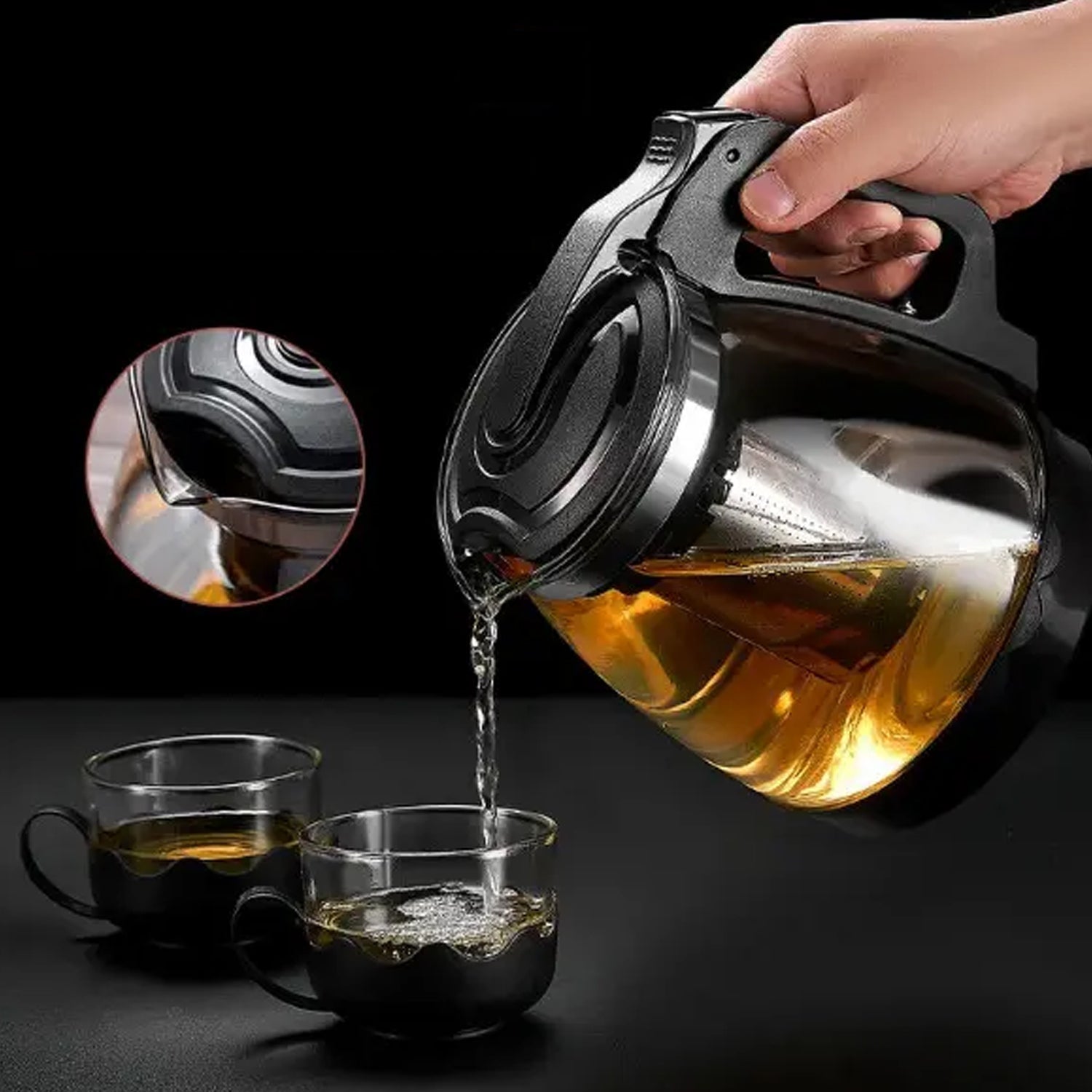 5886 Flame Proof Glass Kettle & Cup  Set With Stainer High Quality Kettle Set For Home & Cafe Use  (4 Cup & 1 Kettle) (24 Pc Moq)