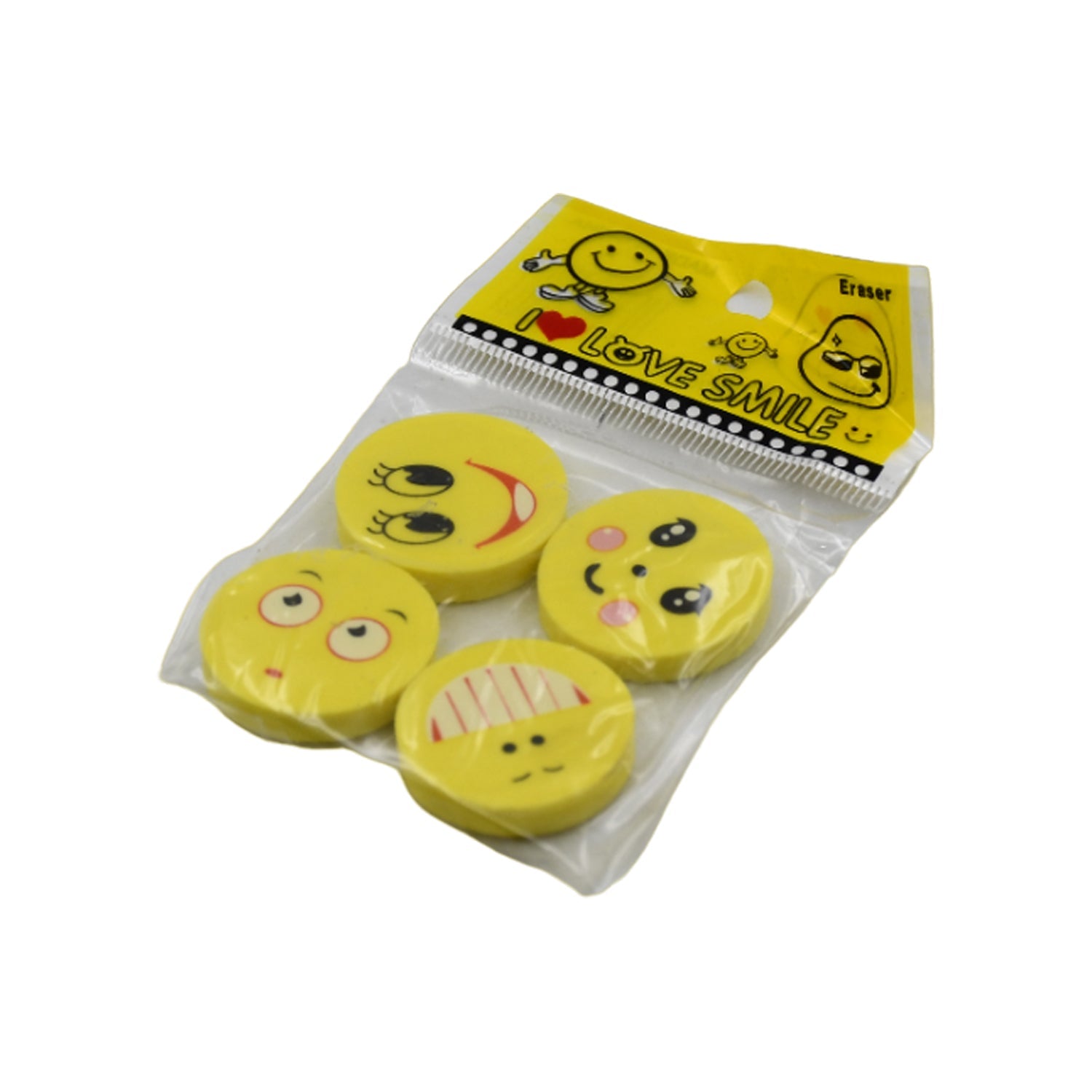 4564 Cute Smile Emoji Erasers, Cute Smile Face Rubber Eraser Dentist Dental Clinic School Kid for School Going Kids/Birthday Party Return Gift Set (4pc Set)