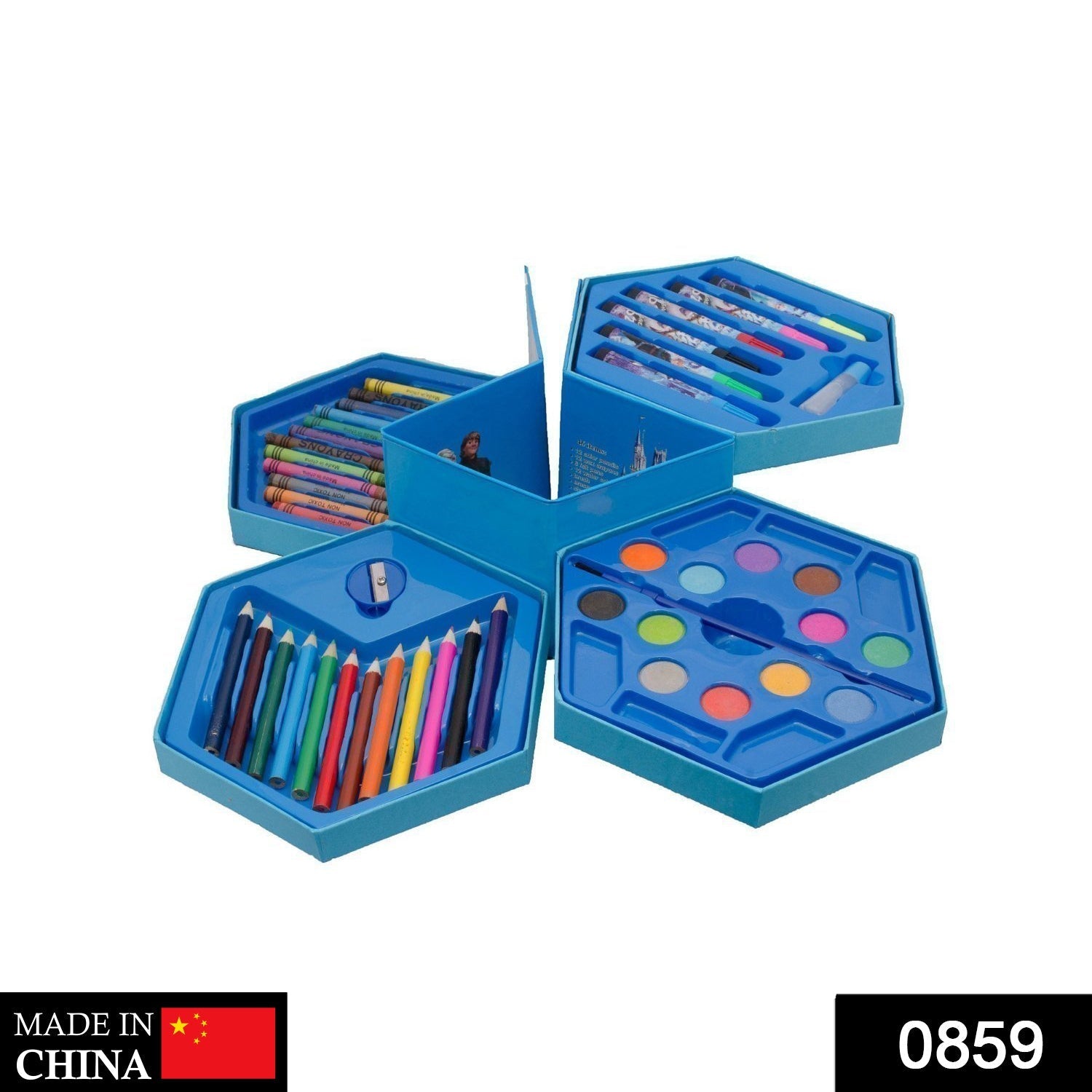 859 46 Pcs Plastic Art Colour Set with Color Pencil, Crayons, Oil Pastel and Sketch Pens DeoDap