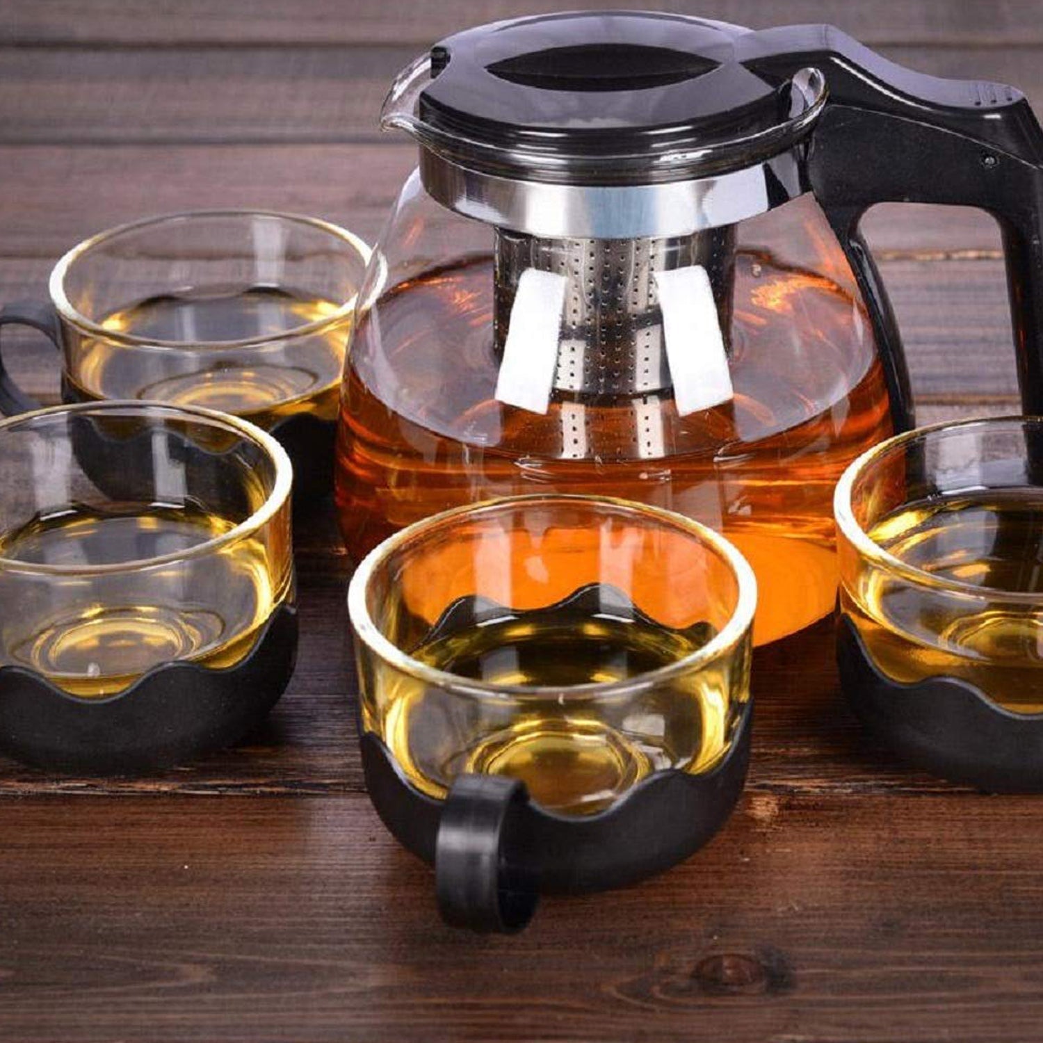 5886 Flame Proof Glass Kettle & Cup  Set With Stainer High Quality Kettle Set For Home & Cafe Use  (4 Cup & 1 Kettle) (24 Pc Moq)