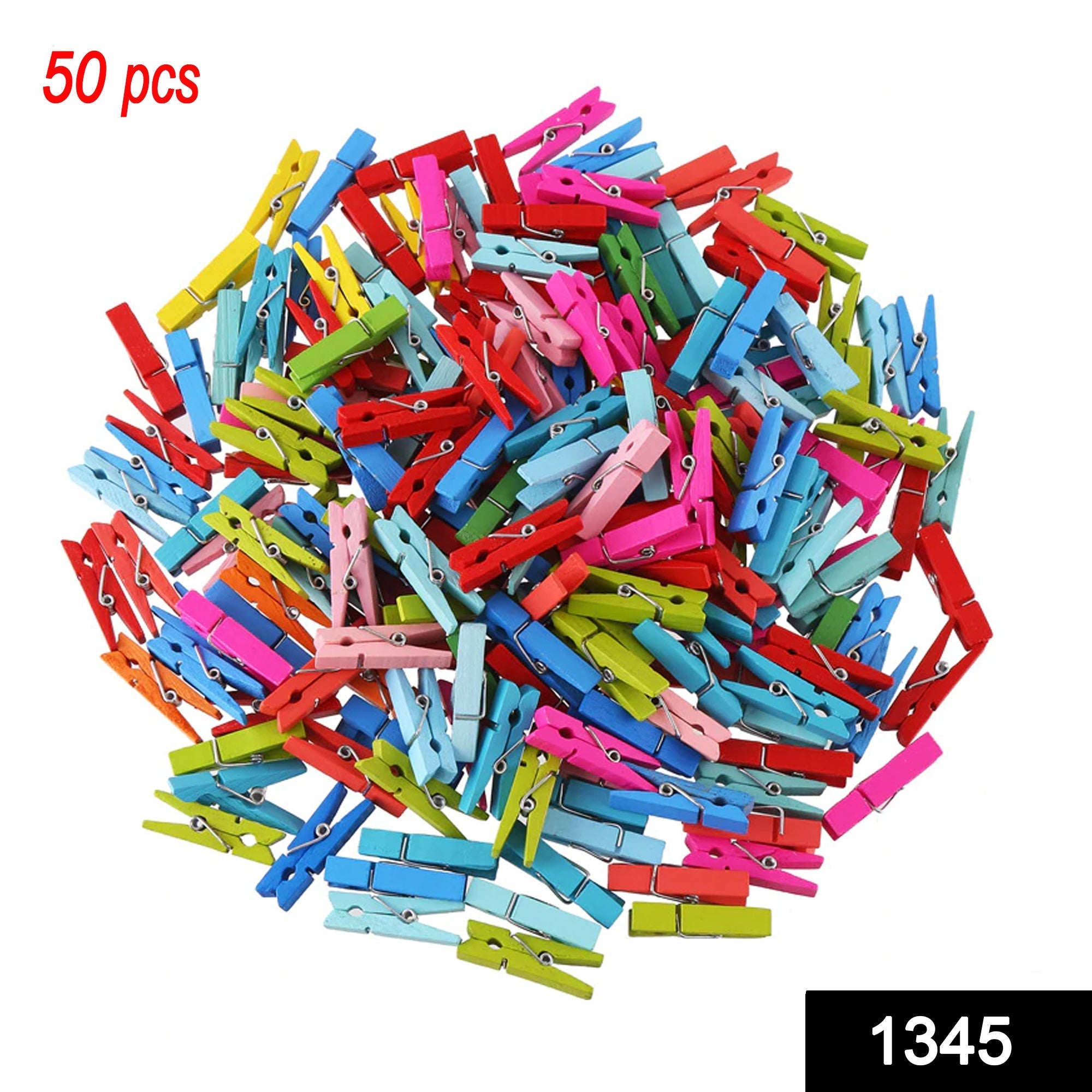 1345 Multipurpose Wooden Clips /Cloth Pegs (Small, 50 Pcs) 
